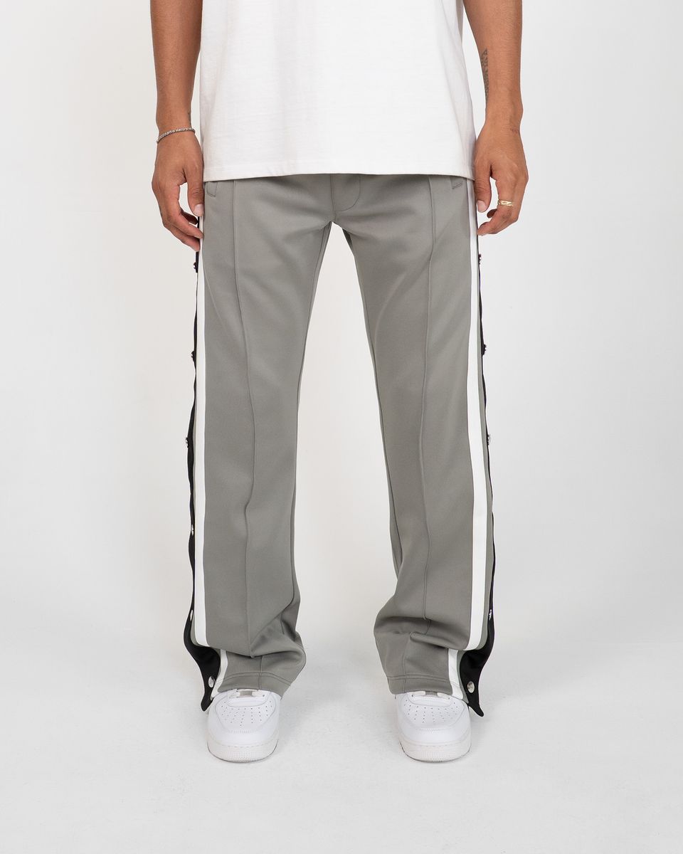 SNAP SIDE STRIPE TRACK PANTS – GREY