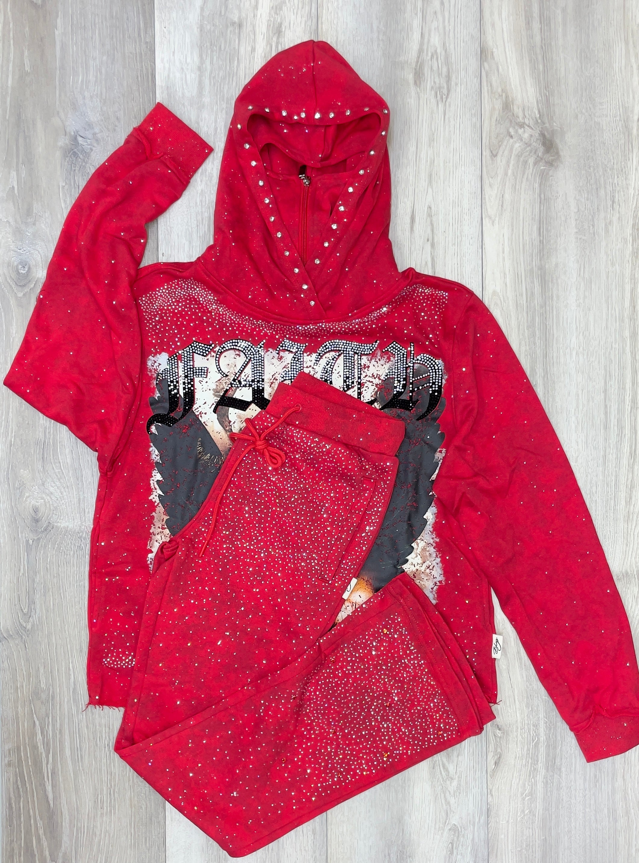 BKYS RHINESTONE GRAPHIC CROPPED HOODIE