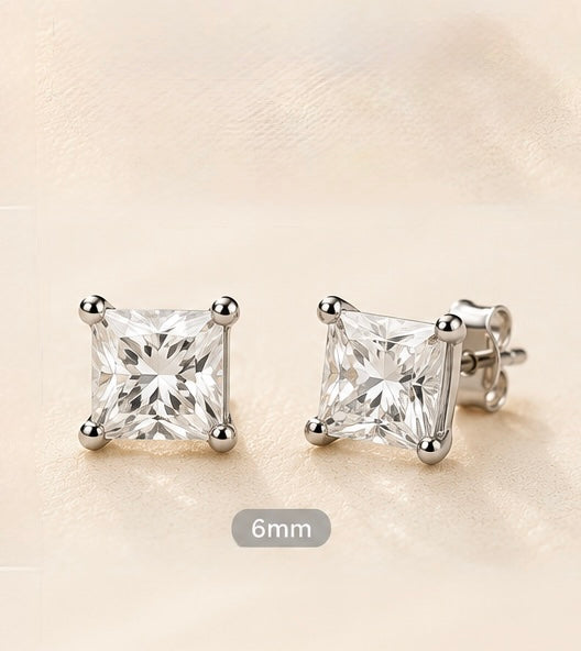 Silver Square Clear Stone Stud Earrings – Large