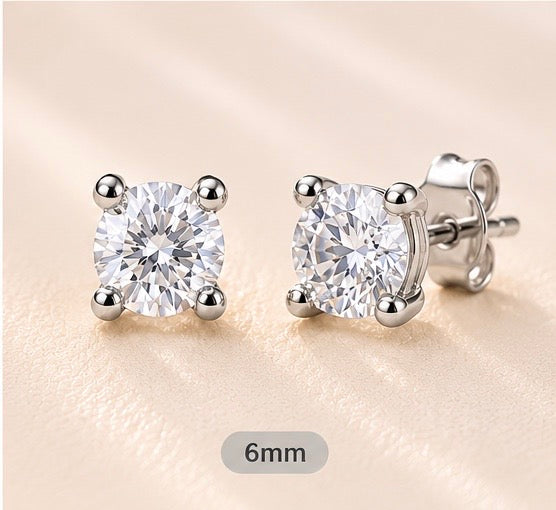 Silver Round Clear Stone Stud Earrings – Large