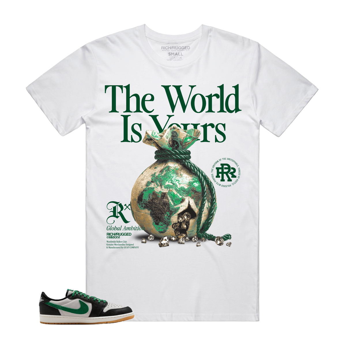 Rich Rugged – The World Is Yours Graphic T-Shirt (White/Green)