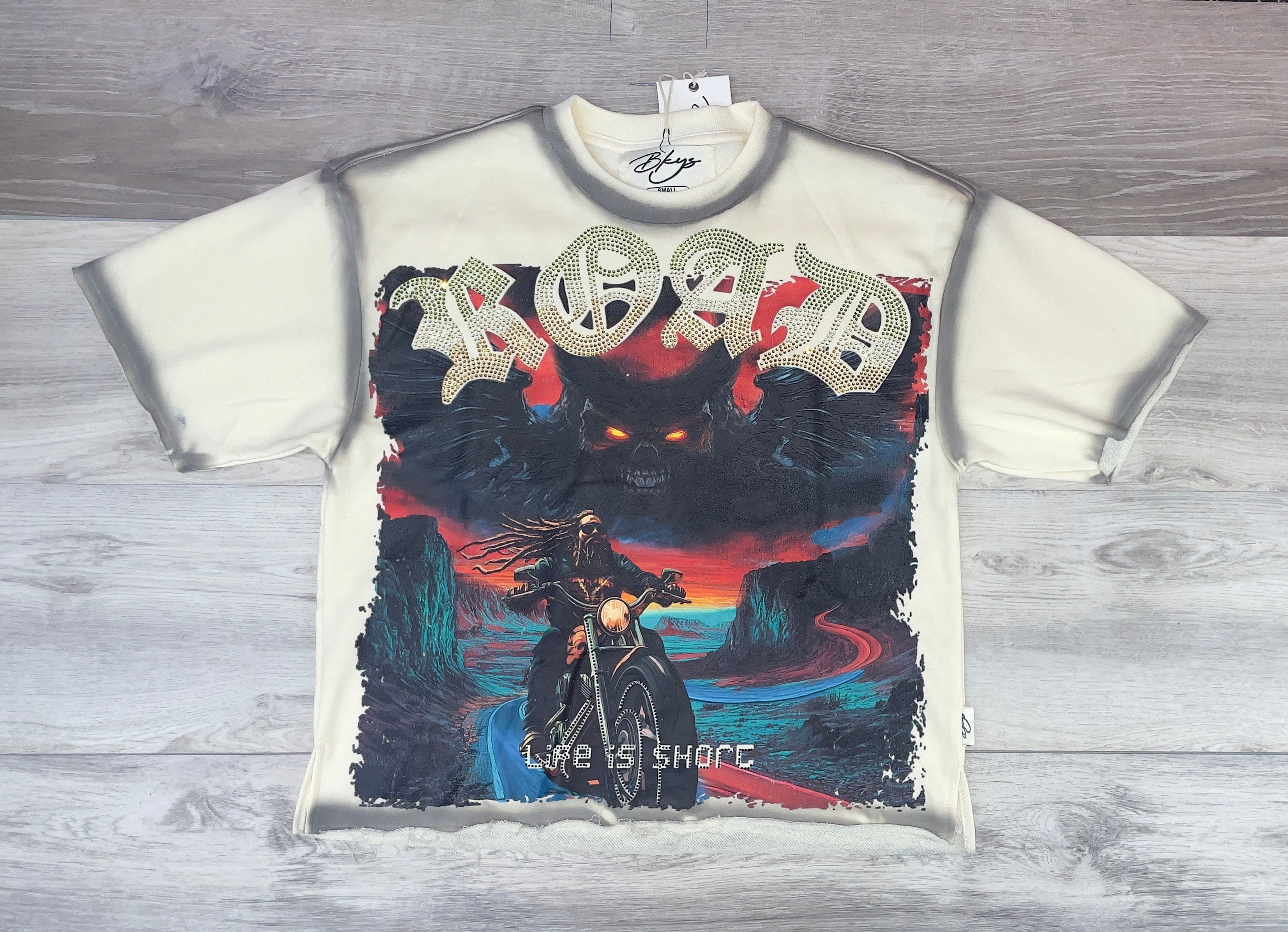 BKYS ROAD LIFE IS SHORT TEE CREAM