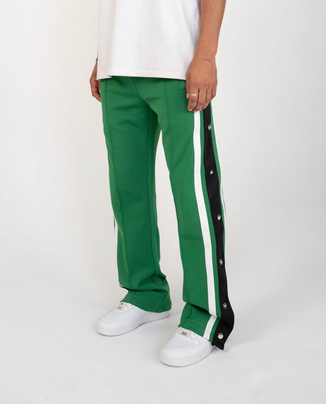 SNAP SIDE STRIPE TRACK PANTS – GREEN