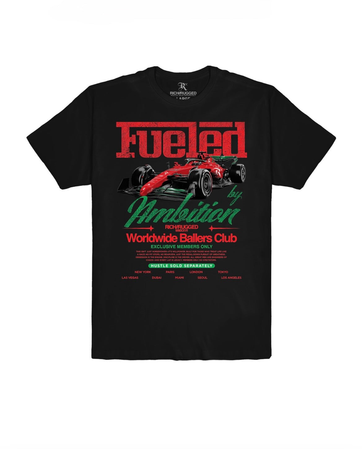 BLACK RACING GRAPHIC PRINT T-SHIRT