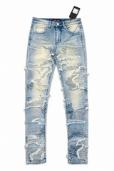 CONCEPT LIGHT WASH DISTRESSED SCRIBBLE JEANS