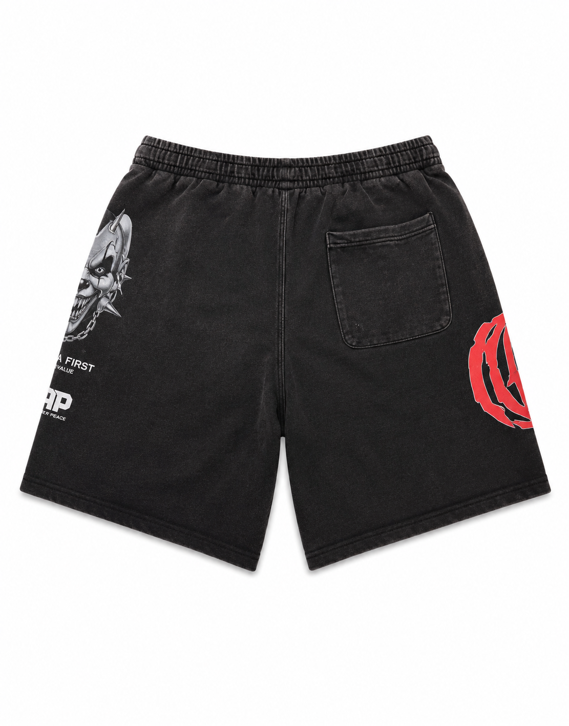 RARE PEACE BLACK CLOWN GRAPHIC SHORTS