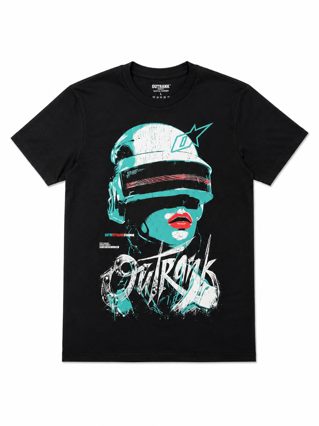 OUTRANK – BLACK FUTURISTIC HELMET GRAPHIC TEE