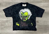 BLACK ACID WASH HORROR CHARACTER GRAPHIC T-SHIRT