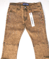 BROWN RHINESTONE DISTRESSED JEANS