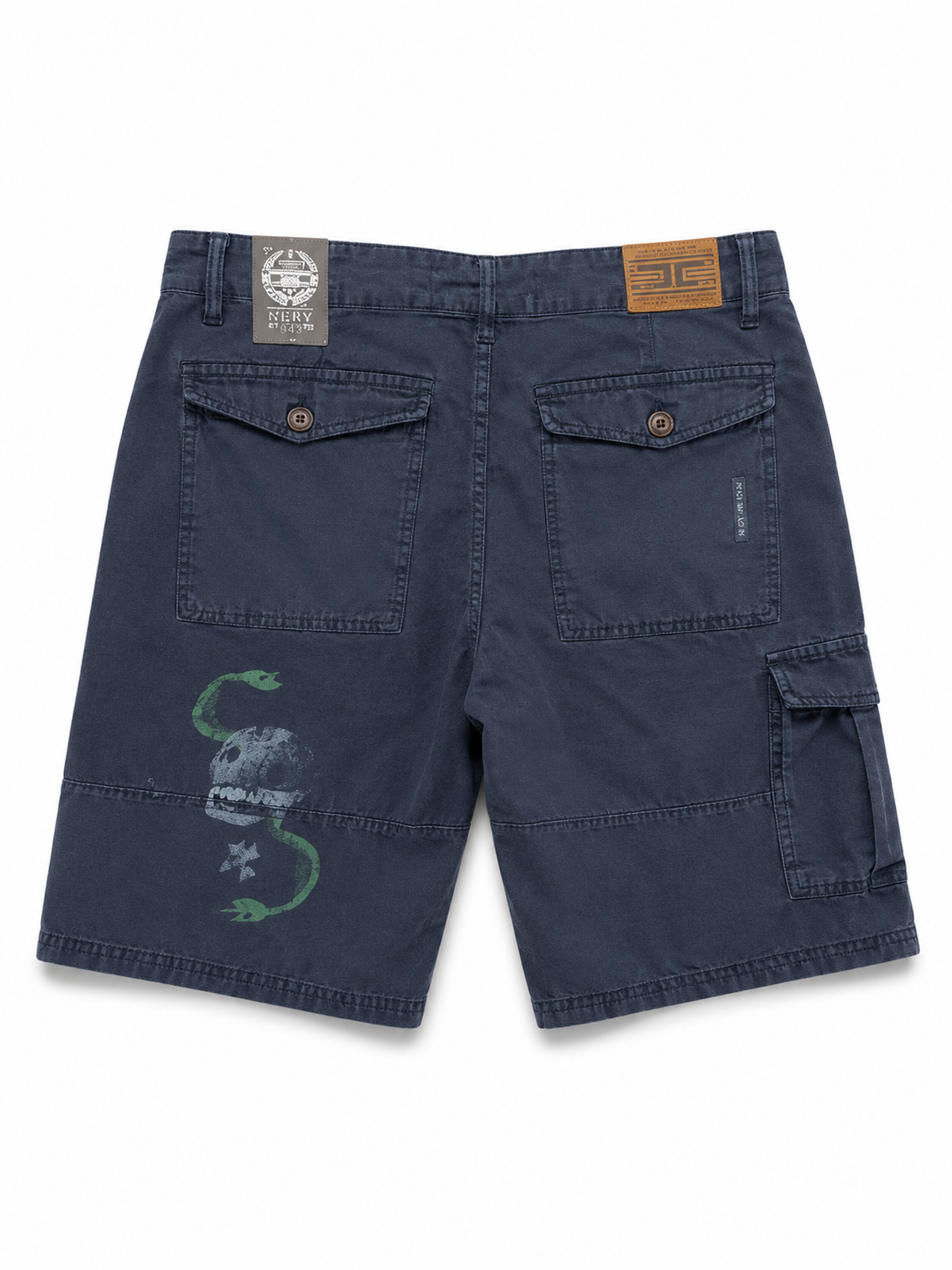 JORDAN CRAIG NAVY GRAPHIC DENIM SHORTS