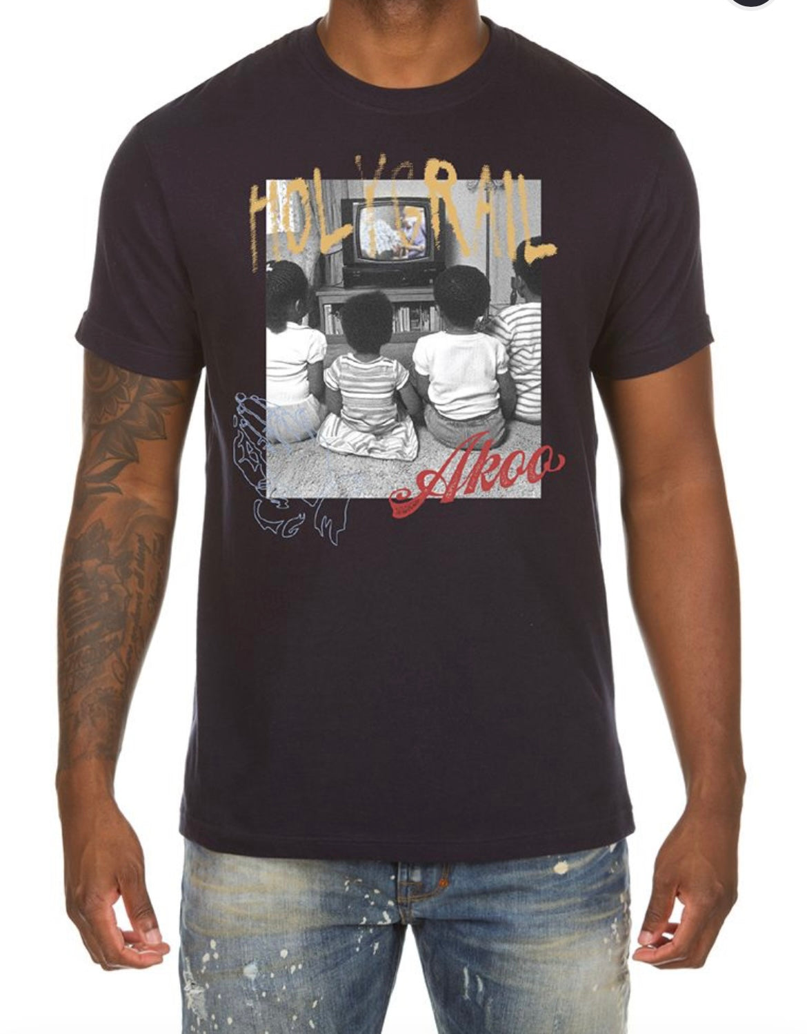 DARK BLUE VINTAGE PHOTO GRAPHIC T-SHIRT