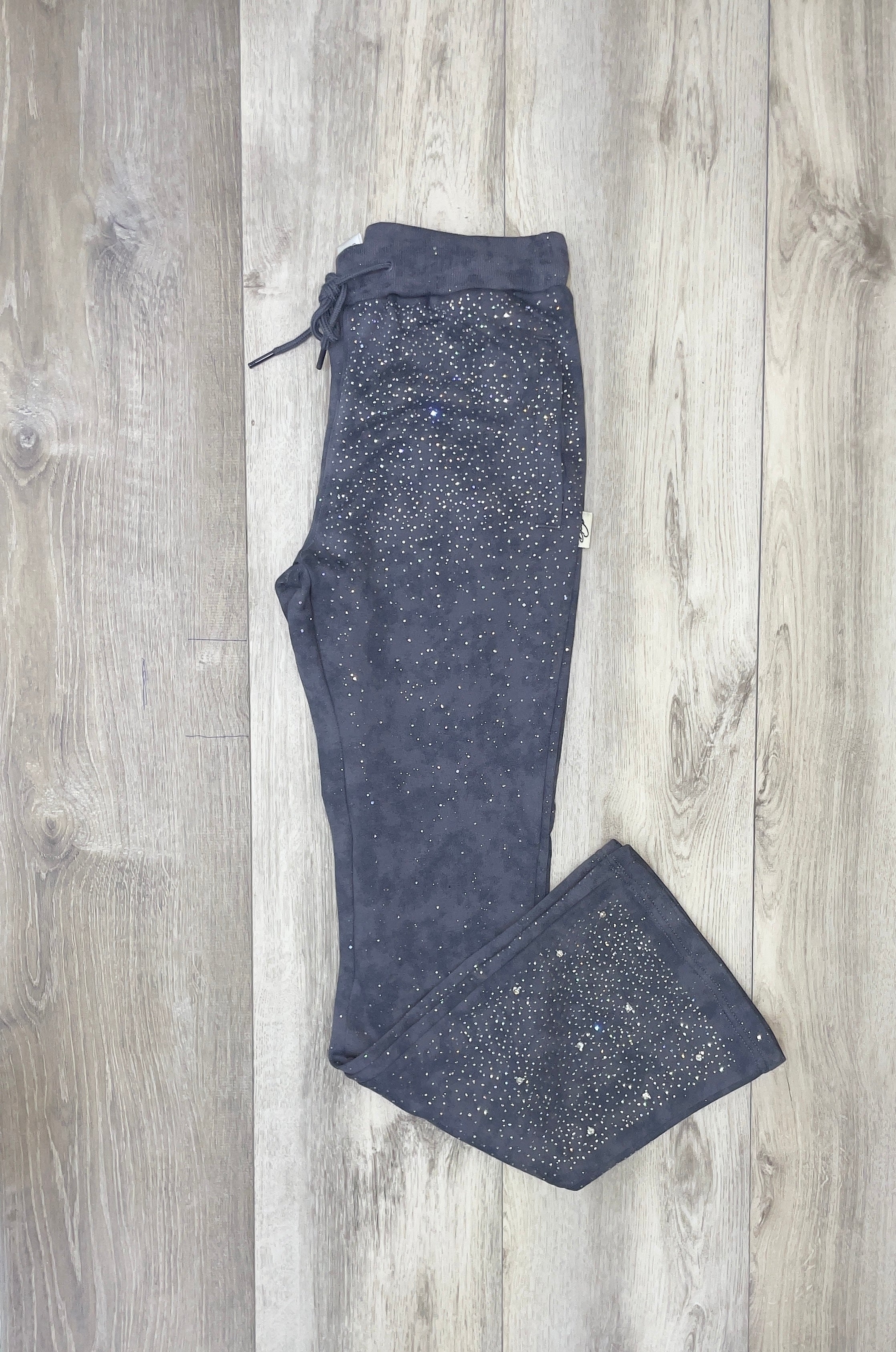 BKYS RHINESTONE VELOUR FLARE PANTS