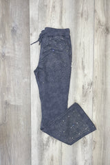 BKYS RHINESTONE VELOUR FLARE PANTS
