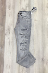 LIGHT GREY RIPPED SLIM JEANS
