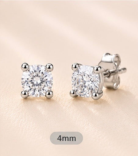 Silver Round Clear Stone Stud Earrings – Small