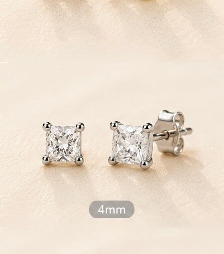 Silver Square Clear Stone Stud Earrings – Small