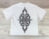 SMOKE RISE WHITE GOTHIC TRIBAL TEE WITH SPLASH PRINT