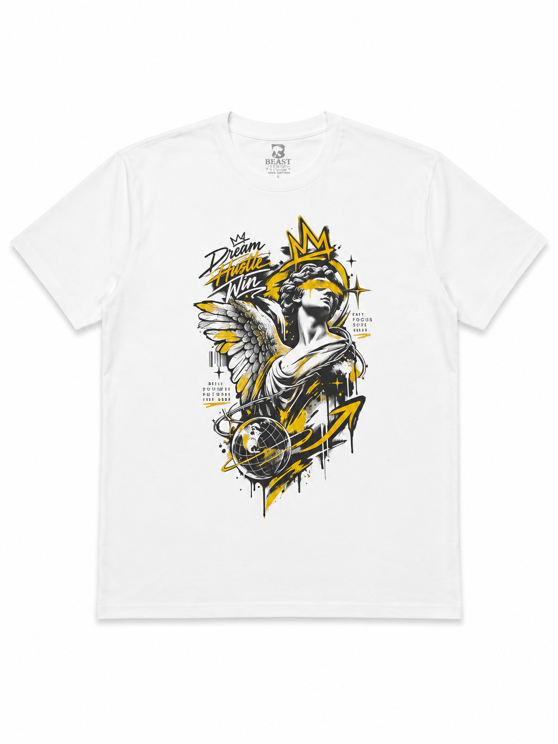 BEAST WHITE DREAM HUSTLE WIN GRAPHIC T-SHIRT