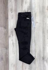 BLACK DISTRESSED SLIM JEANS WITH BEADED DETAIL