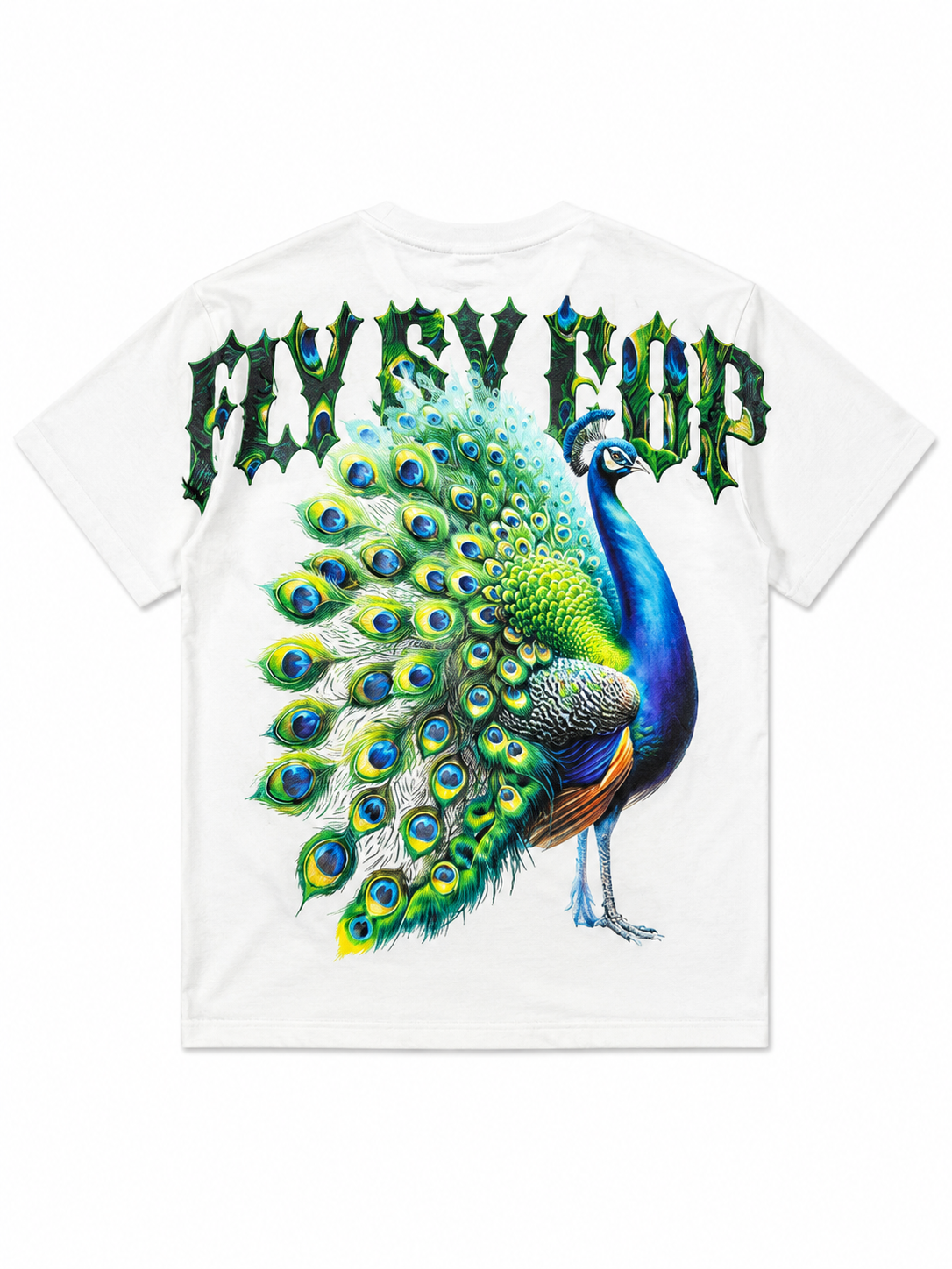 FLY BY POP WHITE PEACOCK GRAPHIC TEE
