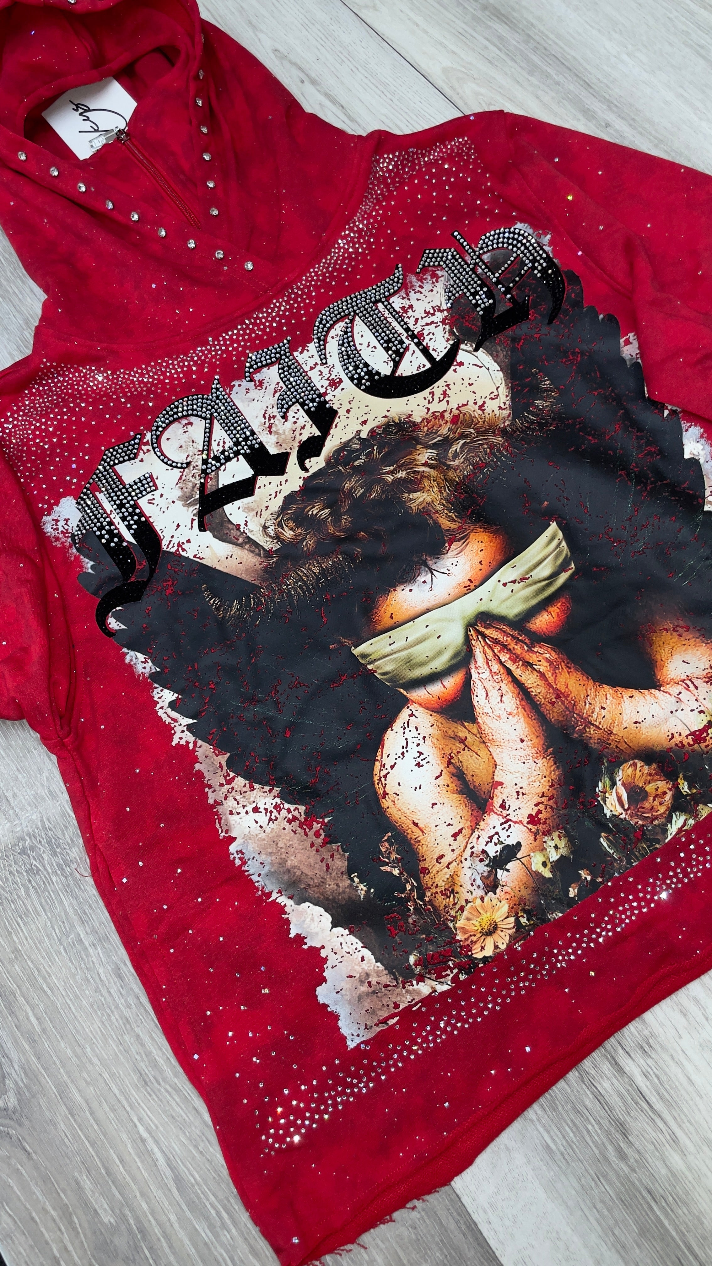 BKYS RHINESTONE GRAPHIC CROPPED HOODIE