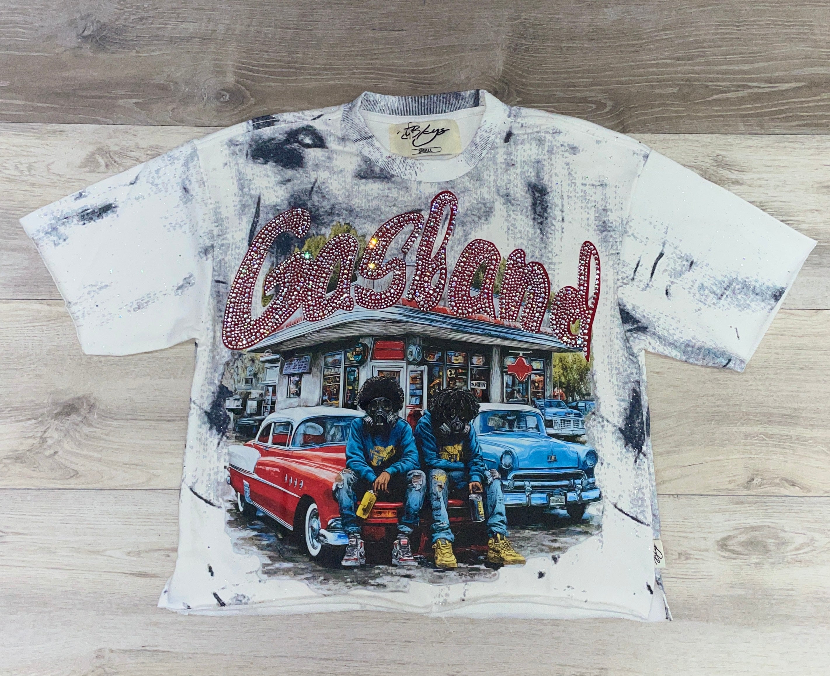 BKYS WHITE RHINESTONE GRAPHIC TEE