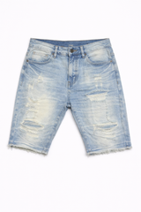 SMOKE RISE LIGHT WASH DISTRESSED DENIM SHORTS