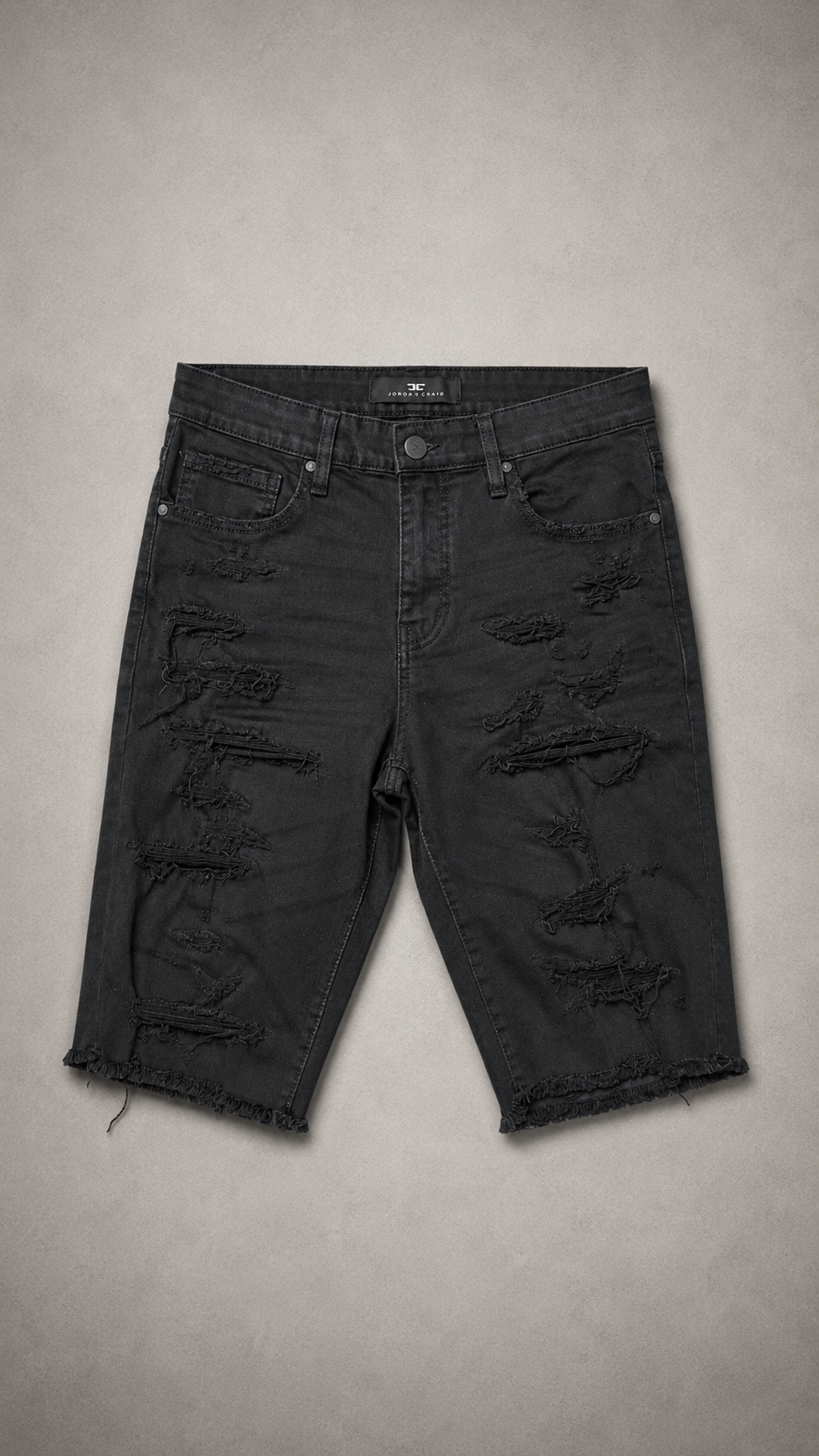 JORDAN CRAIG BLACK DISTRESSED DENIM SHORTS