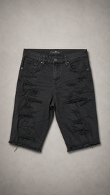 JORDAN CRAIG BLACK DISTRESSED DENIM SHORTS