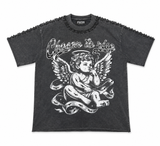 Focus Charcoal Wash Rhinestone Angel Graphic T-Shirt