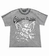 Focus Charcoal Wash Rhinestone Angel Graphic T-Shirt