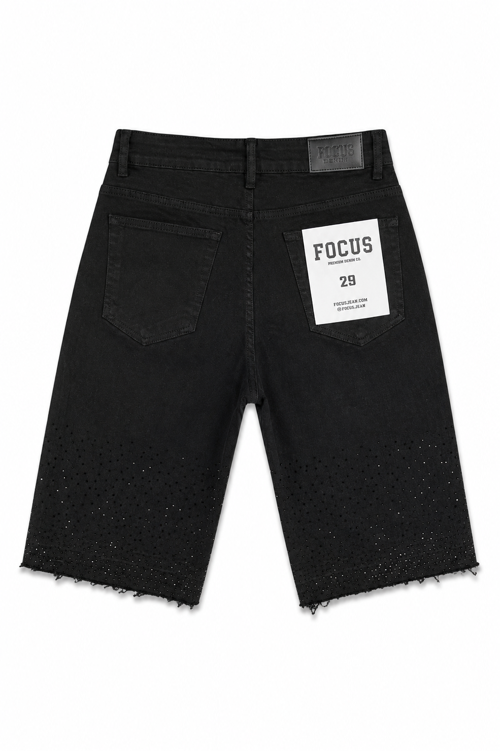 Focus Black Rhinestone Monogram Denim Shorts