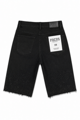 Focus Black Rhinestone Monogram Denim Shorts