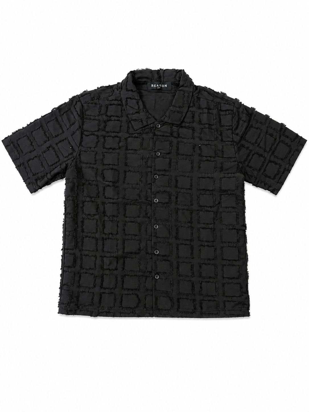 Reason Textured Grid Button-Up Shirt – Black
