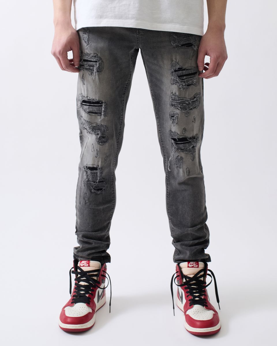 Reason Dark Grey Distressed Skinny Jeans