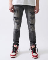 Reason Dark Grey Distressed Skinny Jeans