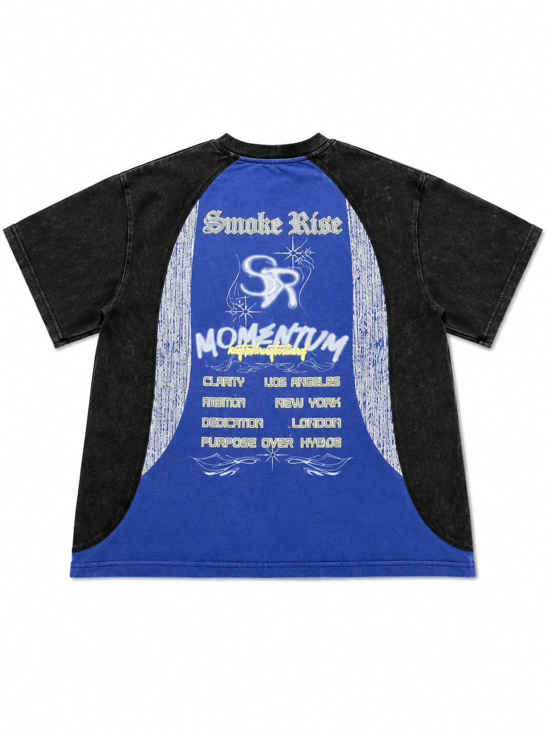 SMOKE RISE MOMENTUM RAGLAN GRAPHIC T-SHIRT – BLUE/BLACK