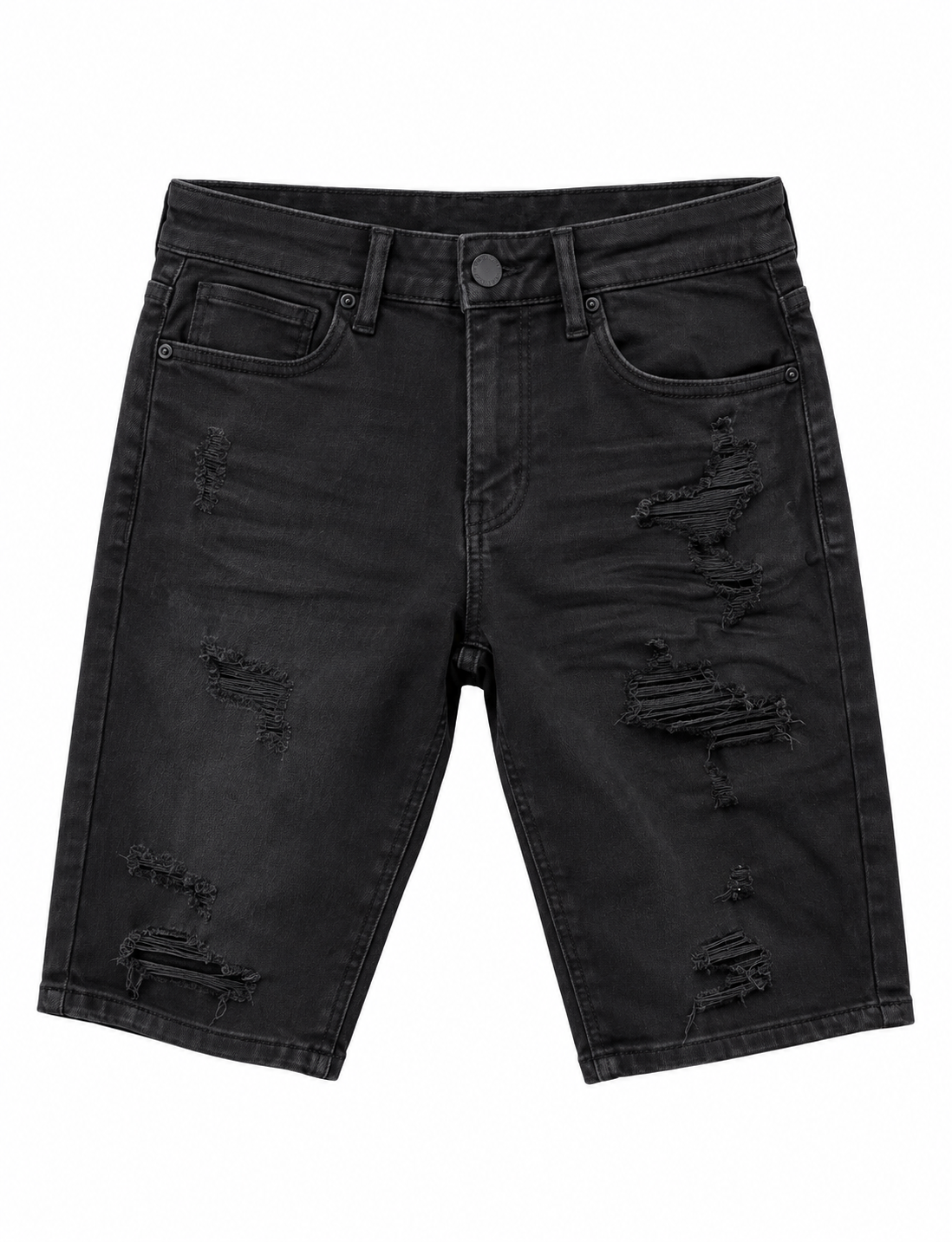 WAIMEA BLACK DISTRESSED DENIM SHORTS