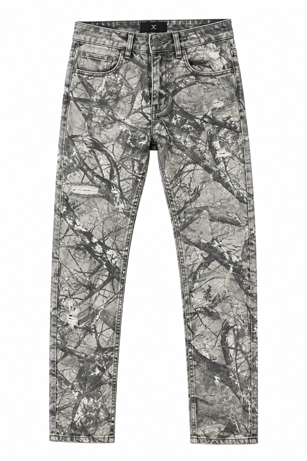 JORDAN CRAIG GREY WOODLAND CAMO DISTRESSED JEANS