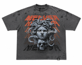 First Row Medusa Skull Rhinestone Distressed Graphic Tee – Washed Charcoal