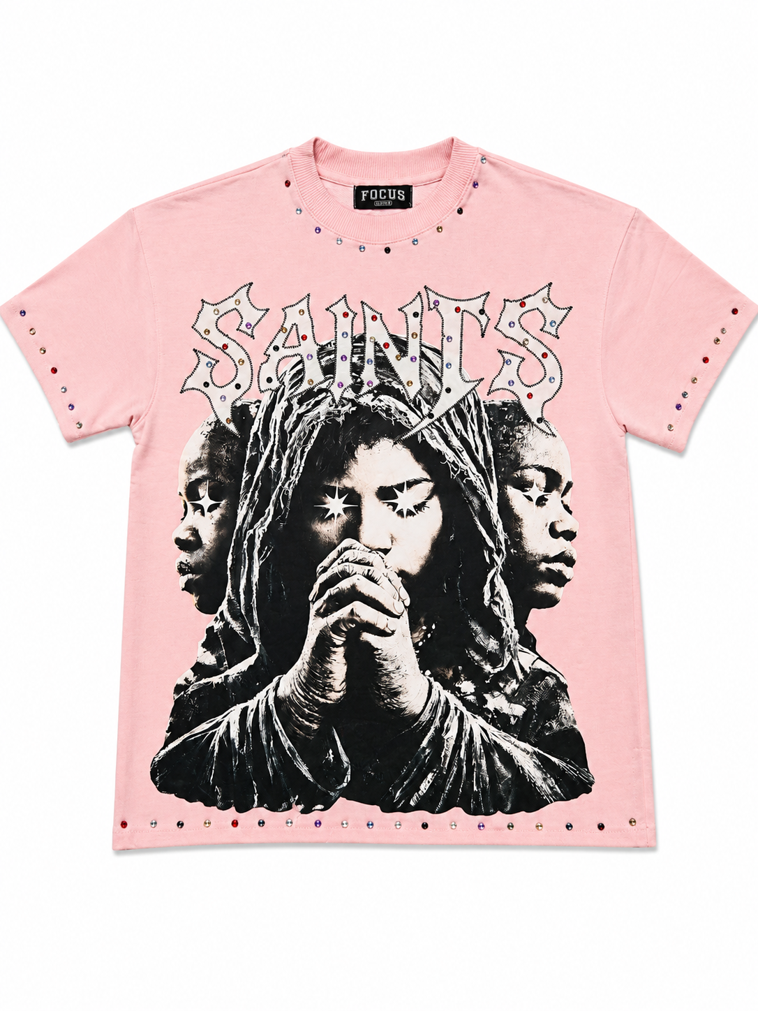 Focus “Faith Over Fear” Rhinestone Graphic T-Shirt – Pink