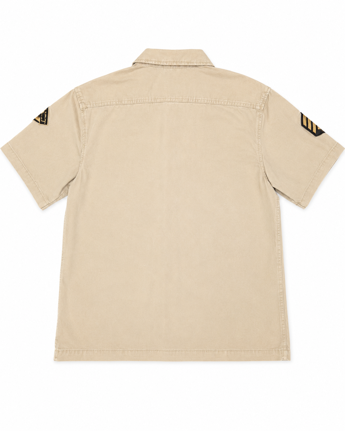 Jordan Craig Men's Khaki Military Patch Button-Up Shirt – Beige Utility Short Sleeve Shirt