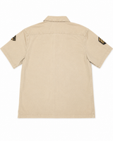 Jordan Craig Men's Khaki Military Patch Button-Up Shirt – Beige Utility Short Sleeve Shirt
