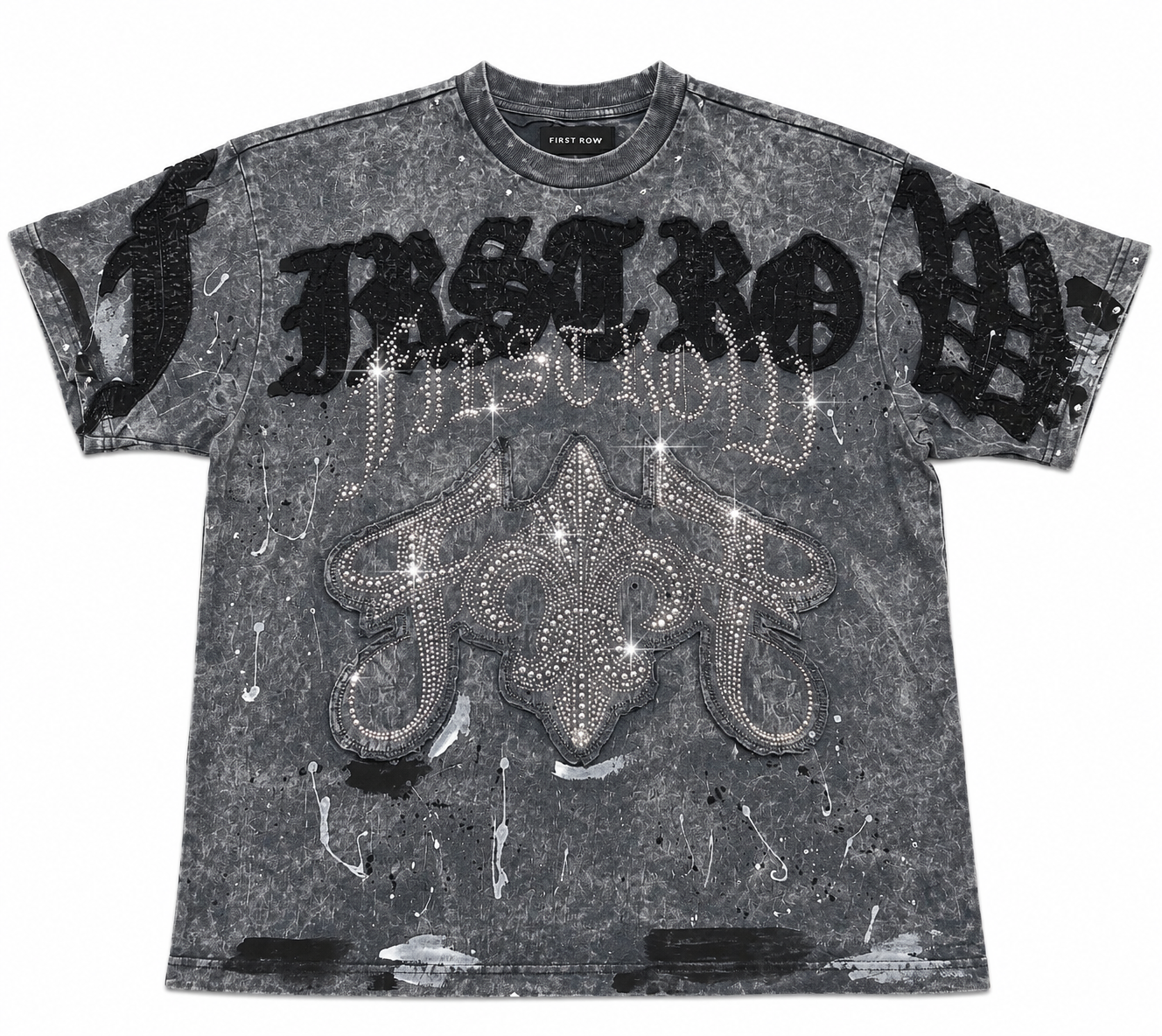 Faith Row Dealer Rhinestone Acid Wash Tee – Vintage Grey